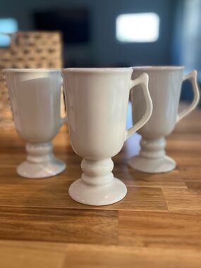 Vintage Hall Pottery White Ceramic Pedestal Mug - Set of 3